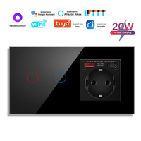 NOVSKI Interrupteur et prise intelligents Wi-Fi standard UE avec USB PD 20W et Type-C, panneau de commande en verre trempé, contrôle via l'application Tuya