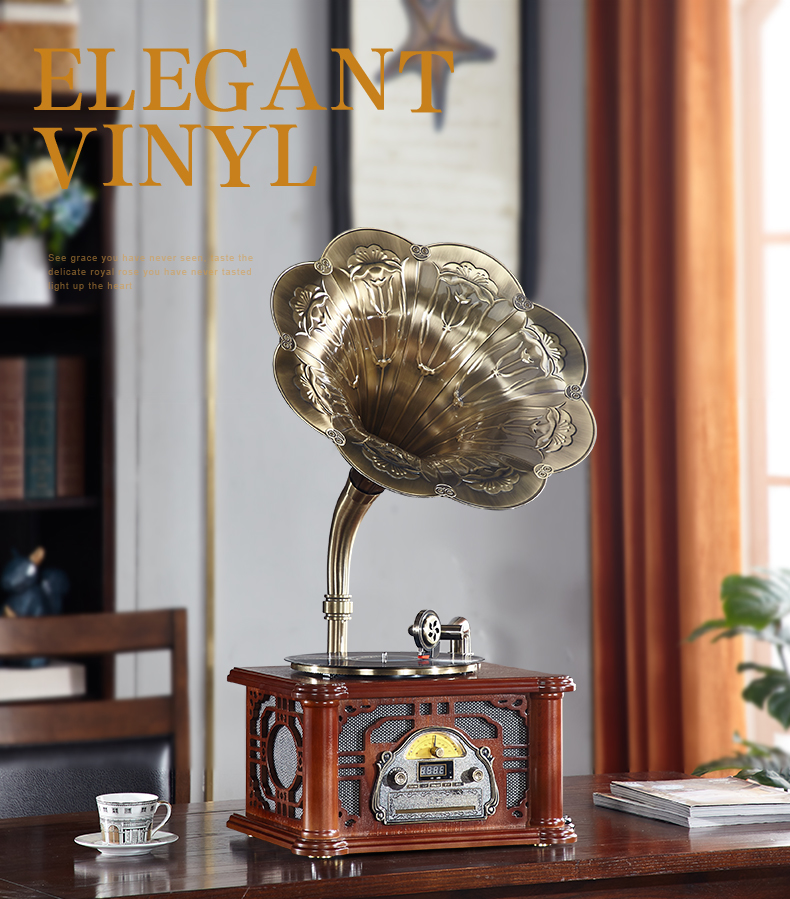 工場供給クラシック木製蓄音機高級レトロビニール蓄音機レコード