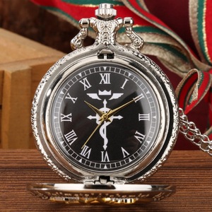 سلسلة قلادة عتيقة ساعة معدنية كاملة الخيميائي Edward Elric خمر البرونزية الفضة الأسود ساعات جيب الكوارتز للهدايا - Product Image 6