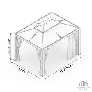 Best Value Aluminum Gazebo <b>Large</b> Outdoor Leisure <b>Tent</b> Waterproof Double Roof Pavilion With Curtains and LED for Backyard Upgrade - Product Image 3