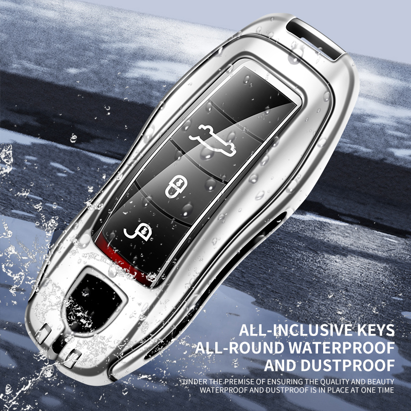 HIBEYO Custodia Portachiavi Per Porsche In ABS - Protezione Con Fibbia E Moschettone - Compatibile Con Macan, Taycan, Boxster, 911, Cayenne, Panamera E Altri - Colore Argento