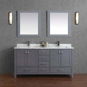 Solid <b>Wood</b> Modern <b>Bathroom</b> Vanity <b>Cabinets</b> Customized Grey Color Acrylic Laminate Artificial Marble Sink Includes Faucet Drawer - Product Image 6