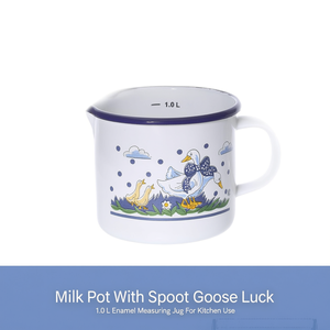 Milk Pot With Spout Goose Luck 1.0 L Enamel <b>Measuring</b> Jug For Kitchen Use - Product Image 2