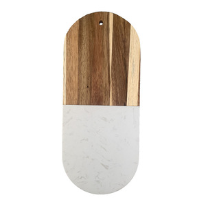 Tabla de cortar de madera de acacia con panel de mármol, tabla de picar de doble cara para carne, queso, pan, frutas y como bandeja de servir. - Product Image 5