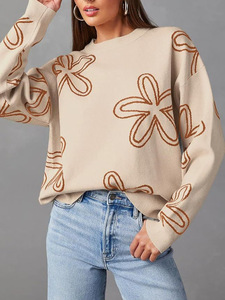 Sweater Rajut Motif Bunga Tinggi Model Cable Knit untuk Wanita, Kerah Bulat Kasual, Lengan Panjang, Desain Depan, Ukuran Besar, Musim Dingin - Product Image 4