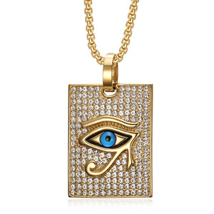 Collier avec pendentif œil d'Horus en forme de <span class=keywords><strong>plaque</strong></span> carrée, chaîne cubaine perlée de style hip-hop, chaîne tressée - Product Image 5