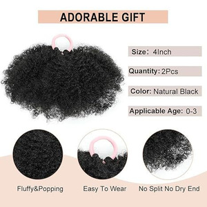 <b>Kids</b> Synthetic <b>Hair</b> Extensions 7cm Double Ponytails Pure Black Kanekalon Fiber For Girls <b>Hair</b> <b>Accessories</b> - Product Image 2