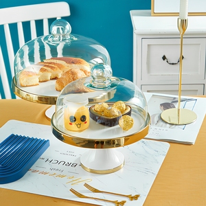 Support à gâteau en verre avec couvercle en dôme, base dorée, plateau de présentation pour desserts, pain, pâtisserie, fruits, ensemble de 2 pièces - Product Image 1