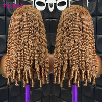 Fournisseur en gros de produits de beauté VR # Perruques en cheveux humains bouclés blonds birmans 27, perruques frontales en dentelle HD transparente pour femmes noires