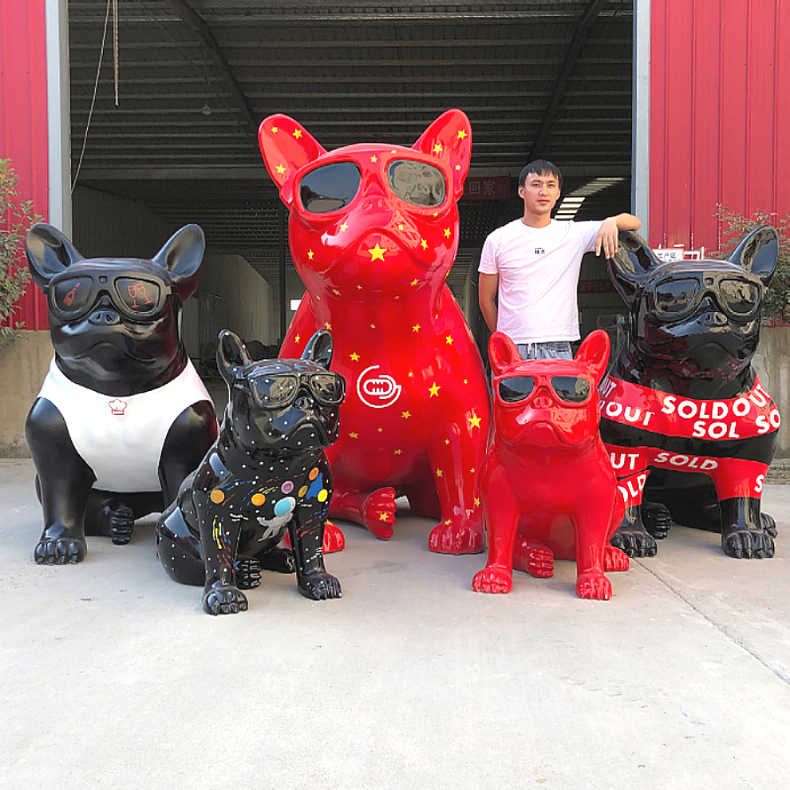 Садовая Современная Скульптура с животными на заказ, декоративные формы для украшения, сидя, собака, статуя с солнцезащитными очками, декоративная статуя французского бульдога