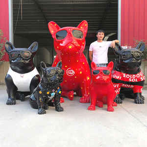 Sculpture d'art animalier moderne de jardin personnalisée, ornements, moules, statue de chien assis avec lunettes de soleil, statue de <span class=keywords><strong>bouledogue</strong></span> français en résine, décoration - Product Image 2