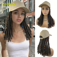 Perruque tressée synthétique de 18 pouces pour femme, style dreadlocks, couleur kaki, avec chapeau réglable pour usage quotidien en extérieur