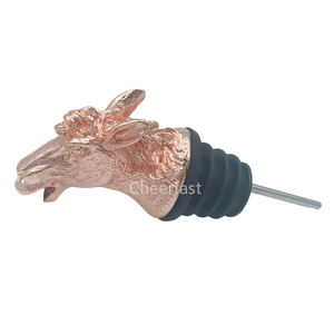 Verseur de bouteille de vin personnalisé, en liège, pour Halloween, accessoires en acier inoxydable, bec en métal, fleur de vin de cheval, animaux - Product Image 4