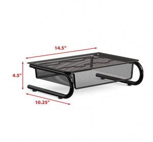 High Quality Mesh Monitor Stand <b>Computer</b> <b>Desk</b> Riser Shelf with Side Compartment and Pull Out Drawer <b>Desk</b> Organizer - Product Image 6