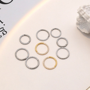 Crystal <b>Piercing</b> Jewelry Round Zircon Hoop <b>Earrings</b> 18K Gold Silver Fashion Trend Minimalist Style Nose Rings For Women - Product Image 2