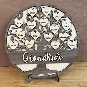 Decorazione in legno fatta a mano albero genealogico personalizzato <span class=keywords><strong>nome</strong></span> di famiglia segno con nomi a forma di cuore - Product Image 6