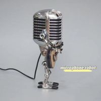 Robot de microphone en métal de veilleuse de décoration portable rétro populaire avec lampe de guitare blanche