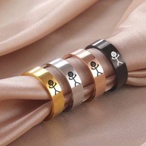 Anello da Nuoto alla Moda in Acciaio Inossidabile con Simpatico Cartone Animato, Disegno Semplice, Marcatura Laser, Faccina Sorridente e Omino - Offerta Speciale - Product Image 4