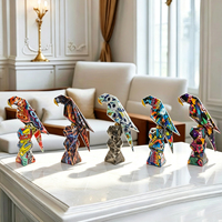 Figurine d'oiseau abstraite créative en résine, imprimée par transfert d'eau, perroquet coloré pour la décoration de la maison, du salon ou du bureau