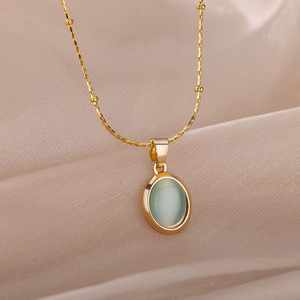 Chaîne de clavicule fine en acier inoxydable plaqué or 18 carats, étanche, avec zircon cubique œil de chat ovale, cadeau pour femme, bijoux tendance - Product Image 4
