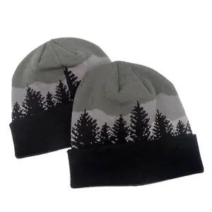 Topi rajut camo akrilik beanie jacquard musim dingin topi seluruh logo topi hangat toque kustom kualitas tinggi dewasa