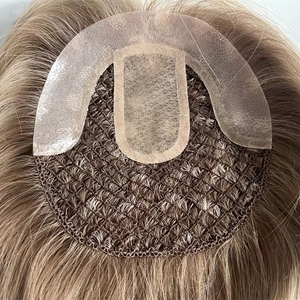 Cabello humano crudo de la mejor calidad, <span class=keywords><strong>Color</strong></span> Balayage marrón, parte superior de red de seda, extremo grueso <span class=keywords><strong>para</strong></span> sistema de integración - Product Image 1