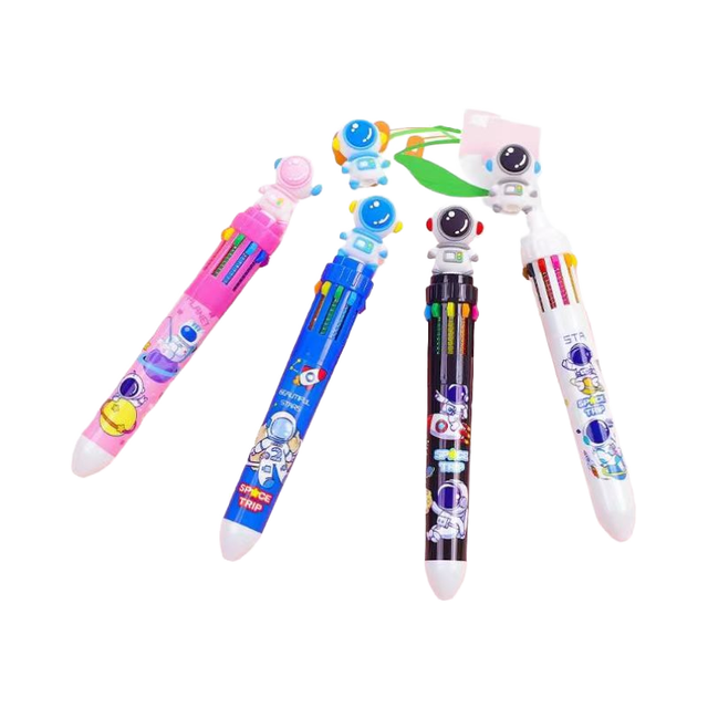 Creative Cartoon Astronaut Telescoping Ballpoint Pen 10-in-1 Multi Color 0.5mm Tip for Students Business Use Durable Plastic