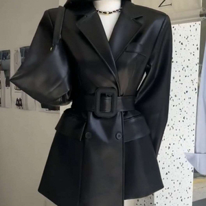 جاكيت جلدي أنيق بني كلاسيكي ، مجموعة جديدة للخريف ، طراز أنيق للسيدات ، خصر نحيف راقي ، عصري - Product Image 5