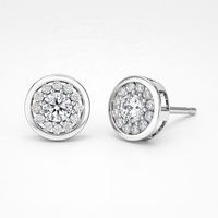 Modernos Pendientes de Oro Amarillo Sólido de 14K con Circonitas y Baño de Rodio, Certificados, para Compromiso, Boda, Aniversario, Regalo de Joyería