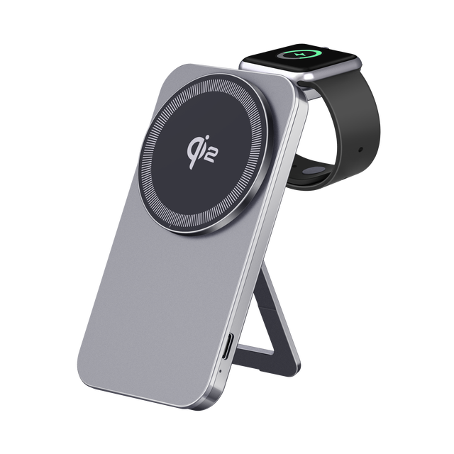 Qi2 Fast 2-in-1 Foldable Wireless Charger Stand with Magnetic Technology 5V/1A Output Compatible for iPhone 12 13 14 16 Series