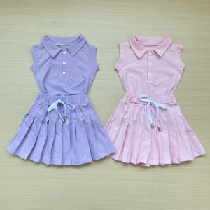 Ensemble 2 pièces T-shirt et jupe plissée en coton pour enfants, <span class=keywords><strong>tenue</strong></span> décontractée sans manches pour tout-petits, idéal pour la rentrée scolaire - Product Image 3