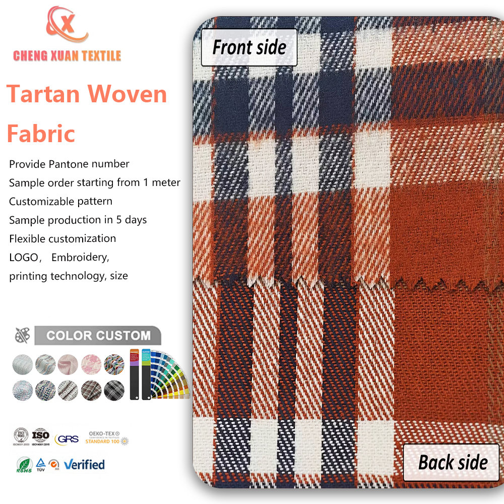 100% Cotton Orange Tartan Check Plaid Woven Fabric Breathable Yarn Dyed Dobby Versatile for Shirt Bag Girls Factory Direct Sales