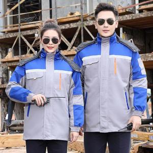 ชุดคลุมทำงานสีเทา-น้ำเงินสำหรับฤดูหนาว ชุดยูนิฟอร์มอุตสาหกรรมสำหรับช่างยนต์ เสื้อผ้าเพื่อความปลอดภัยในการทำงาน - Product Image 1
