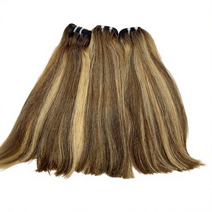 Hairroot India HRI-Balyage Piano Highlighted Brown Blonde Color Double Drawn Remy Cuticle Aligned Machine Double Weft 100g - Product Image 2