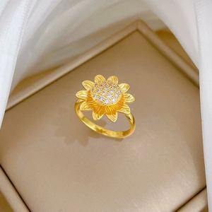 Copper Anillo De Ansiedad Full Zircon Sparkling Sun Flower Finger <b>Ring</b> Women Anti <b>Stress</b> Rotating Flower Open Vintage <b>Ring</b> - Product Image 5
