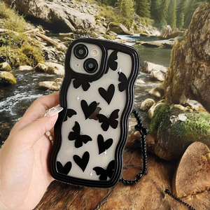 Coque de téléphone antichoc en TPU transparente de luxe avec sangle, motif cœur noir et bords incurvés - Product Image 3