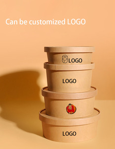 Copo de papel redondo quadrado descartável kraft aquecível à prova d'água com logotipo personalizado para papel e salada com tampa PE - Product Image 6