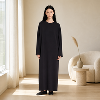 Robe longue en jersey modal sous abaya pour femmes musulmanes, manches longues, col rond, maxi, douce, respirante, noire unie