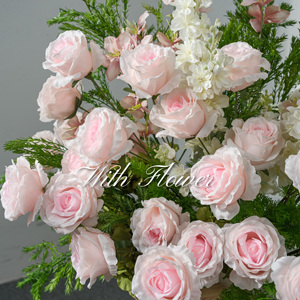 Bola Bunga Pernikahan Berkualitas |   Dekorasi Meja & Perlengkapan Pernikahan Warna Putih Muda Merah Muda, Bunga Mawar Sutra Buatan - Product Image 3