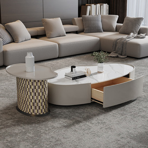 Table basse moderne simple pour salon avec panneau rock Table basse créative style crème en forme de noix de cajou ovale mangue - Product Image 2
