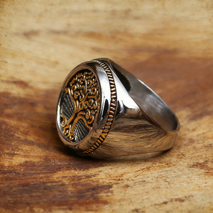 Nordic Tree Of Life <b>Ring</b> Stainless Steel Vintage Two Tone Embossed Unisex Punk Jewelry Gift - Product Image 3