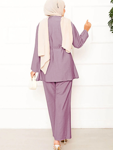 Alla rinfusa modeste da donna eleganti abiti musulmani medio-orientali Dubai due pezzi completo camicia a maniche lunghe a maniche lunghe camicetta pantaloni da donna - Product Image 6