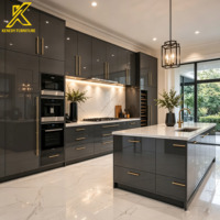 Armoires de cuisine modulaires de haute qualité, design européen sans cadre, peinture noire brillante, avec tiroirs à fermeture douce