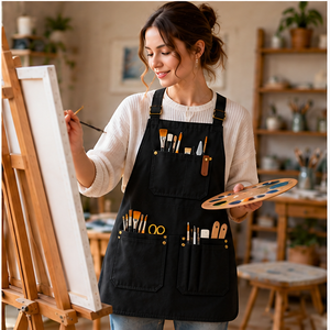 Delantal de pintura negro con múltiples bolsillos y soportes para herramientas para estudios de arte, clases de cerámica y talleres creativos - Product Image 3