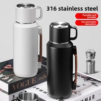 Thermos à double paroi en acier inoxydable 316 de grande capacité pour les sports de plein air pour hommes, avec double couvercle, 12-24 heures