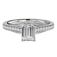 Bague de fiançailles en or blanc massif 10K/14K/18K avec diamant de laboratoire taille émeraude 2 carats, sertie sur deux rails, certifiée IGI, personnalisable CVD/HPHT