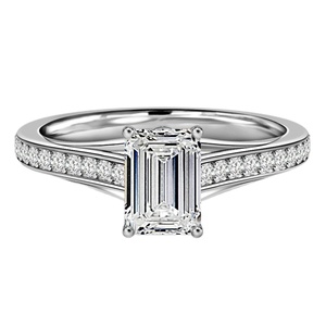 Anello di fidanzamento/matrimonio in oro 10k 14k 18k <span class=keywords><strong>con</strong></span> diamante CVD creato in laboratorio certificato IGI, taglio <span class=keywords><strong>smeraldo</strong></span> e montatura a pavé - Product Image 1