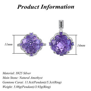 925 כסף טבעי עלה המילניום חתך אמתיסט תכשיטים משובצים רודודיום באיכות גבוהה מצופה מסיבות נשים - Product Image 2