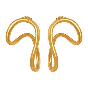 Pendientes Personalizados de Acero Inoxidable 316L con Baño de Oro PVD de 18K para Mujer, Diseño Curvo y Moderno con Forma Especial, Clips para Oreja - Product Image 1