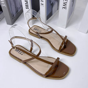 Summer Spring Fashion Trends-Women's Genuine Leather <b>Open</b>-Toe Sandals Geometry Pattern Buckle Durable Construction Flip Flops - Product Image 3